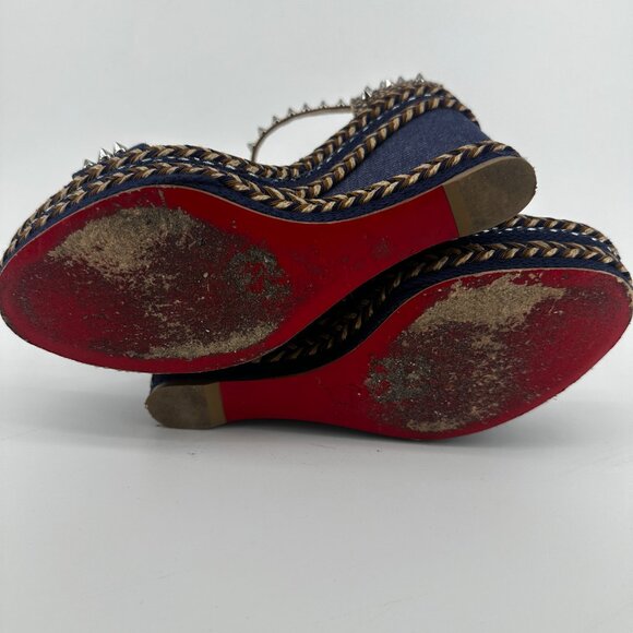 Louboutin Denim Wedge with Spike Accents - Size 39 - Picture 7 of 7